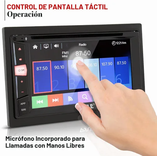 Vista 3 de Pyle Reproductor de DVD estéreo para coche Double Din Bluetooth con pantalla táctil integrada en la consola, estéreo de coche con USB/SD, MP3