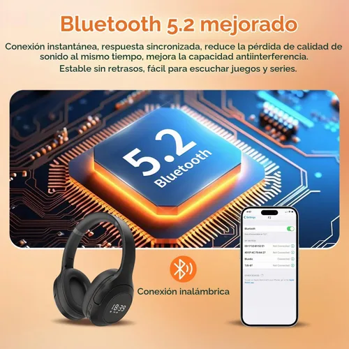 Vista 6 de F2 FM Radio Auriculares inalámbricos Bluetooth 5.2 recargables