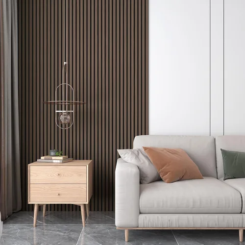 Vista 6 de ROOMTEC Paquete de 2 paneles acústicos de pared de madera maciza, paneles de pared insonorizados de 94.49 x 12.6 pulgadas, paneles de pared de Nogal