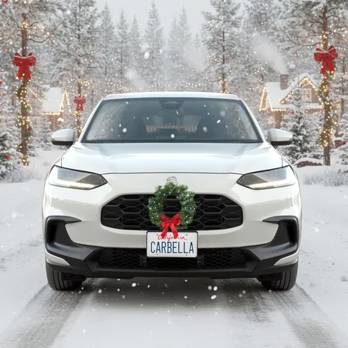 Vista 8 de Carbella Corona de Navidad para automóvil, camión, SUV, camioneta, luz LED con decoración de lazo rojo, soporte de adorno de Navidad de pino
