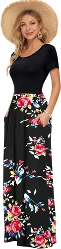 Vista 4 de Auselily - Vestidos de mujer, largos, manga corta, holgados, de estilo sencillo e informal