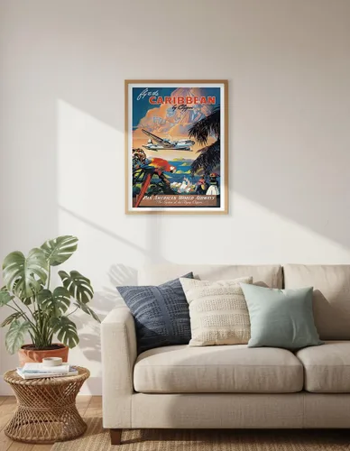 Vista 6 de Pacifica Island Art Póster de viaje de aerolínea vintage de Mark Von Arenburg c.1940s, cartel de metal vintage con texto en inglés "Fly to the