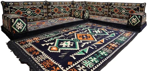 Vista 29 de arabicsofa Juego de asientos Jalsa en forma de L – Majlis árabe hecho a mano con almohadas de respaldo