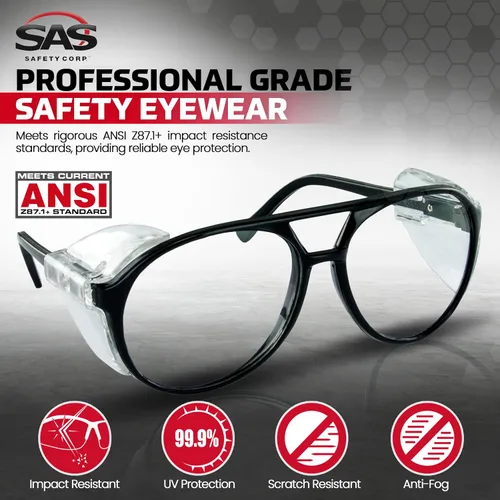 Vista 8 de SAS Safety Gafas de seguridad Lentes de policarbonato resistentes a impactos, lentes protectoras transparentes Protección UV ANSI Z87.1