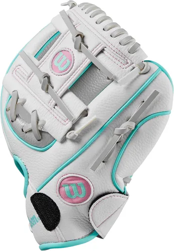 Vista 4 de Wilson A200 - Guantes de béisbol para jóvenes Plata/blanco/verde azulado