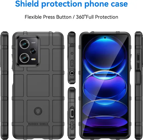 Vista 2 de Funda delgada para Xiaomi Poco X5 Pro, funda para Redmi Note 12 Pro 5G, resistente funda protectora con grado militar a prueba de golpes y Negro