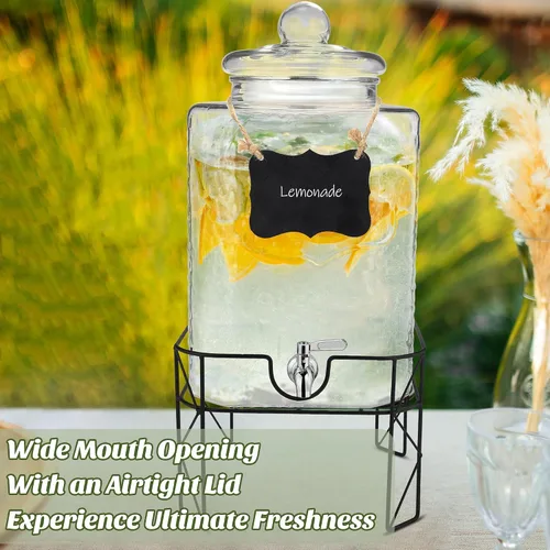 Vista 3 de Kochorie Dispensador de bebidas de vidrio de 4.6 galones con soporte y dispensador de bebidas de espita inoxidable con tapas, dispensador de bebidas