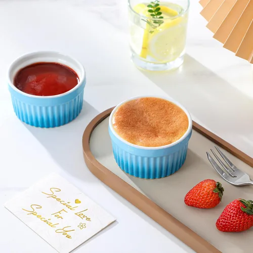Vista 9 de MALACASA Ramequines de 119 ml aptos para horno, pequeños platos de soufflé cerámicos para crema brulée y soufflé, tazas de natillas de barro Azul