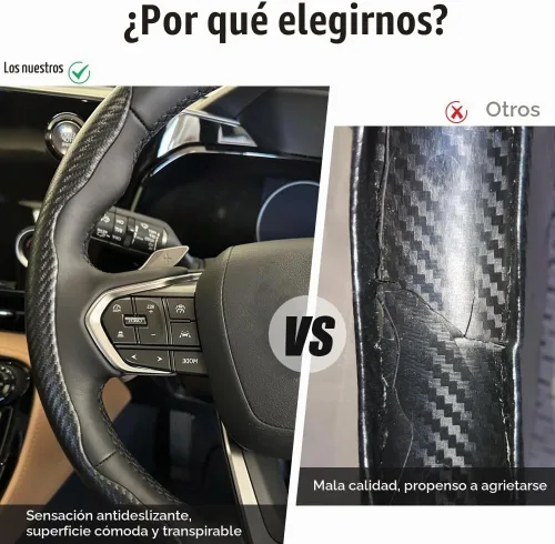 Vista 5 de Pincuttee Funda de Volante de Fibra de Carbono - Protector de Volante Universal Antideslizante de 3 Piezas, Negro Mate