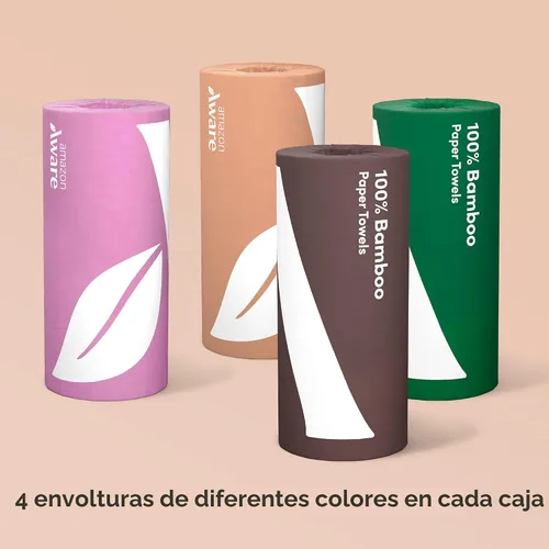 Vista 4 de Amazon Aware Toallas de papel de bambú, 12 rollos, 2 capas, certificado FSC, 150 hojas, 1800 unidades, paquete de 12, sin plástico, color blanco