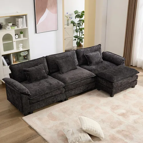 Vista 55 de IPKIG 117" Modular Sectional Cloud Couch, Modern L-Shaped Sofa with Ottoman Blanco beige