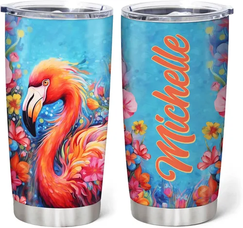 Vista 17 de Hyturtle Regalos personalizados para los amantes de los flamencos, cumpleaños, Navidad, vaso de acero inoxidable con nombre personalizado, 20 onzas