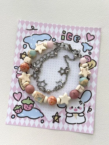 Vista 6 de Y2K Pulseras Acubi Estrellas con Cuentas de Doble Capa Cadenas Fairycore Grunge Joyas Downtown Girl Coquette Accesorios