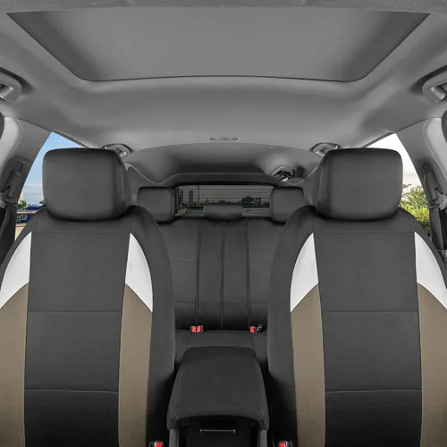 Vista 3 de BDK carXS Monaco - Juego completo de fundas para asiento de auto, fundas de asiento delantero beige de tres tonos con funda de asiento trasero