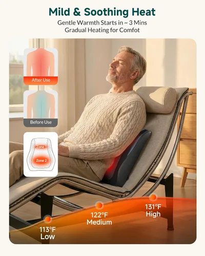 Vista 6 de Snailax Masajeador de espalda con calor, almohada de masaje de cuello Negro 128
