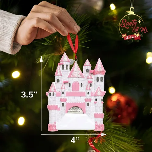 Vista 3 de Santa Tell Me Adorno de Navidad de castillo de princesa 2025, decoración personalizada para árbol, regalo personalizado para niñas, hija, niño