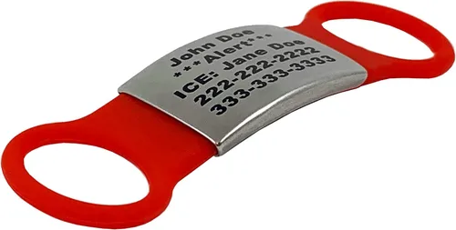 Vista 5 de Pulsera de identificación de alerta de seguridad roja impermeable multiusos, grabado gratuito, accesorio de silicona hipoalergénica con placa