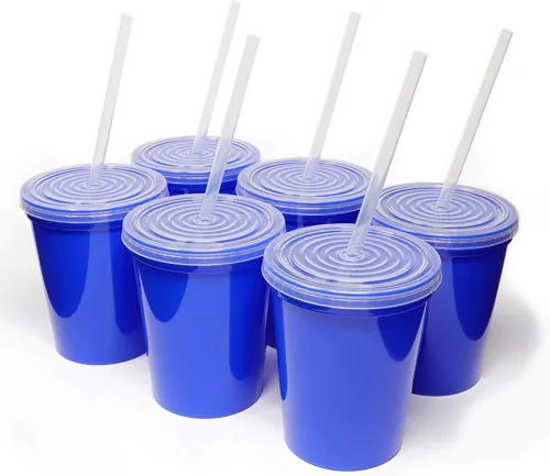 Vista 16 de Rolling Sands - Vasos de plástico reutilizables de 16 onzas con tapas, 6 unidades, hechos en EE. UU.; vasos y tapas de plástico, incluye 6 pajitas