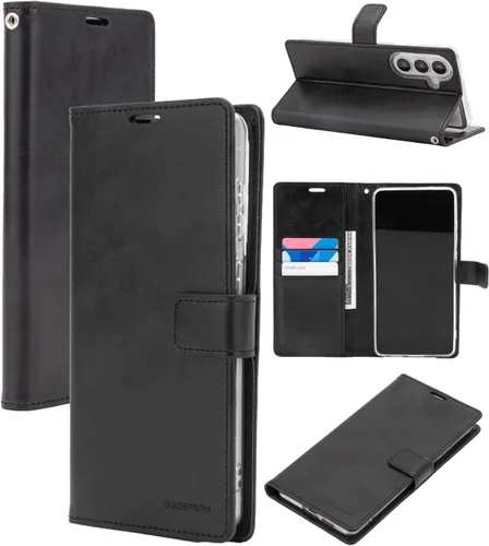 Vista 17 de GOOSPERY Funda Blue Moon para Galaxy S21 de 6.2 pulgadas (2021), soporte de piel sintética premium con soporte para tarjetas (negro)