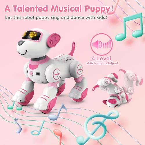 Vista 3 de VATOS - Perro robot de control remoto para niños - Perro robot de juguete interactivo con toque y seguimiento, robot perro de 17 funciones, cachorro
