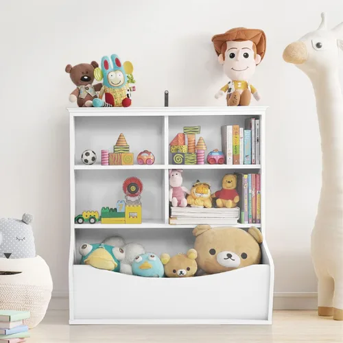 Vista 12 de CAPHAUS Organizador de almacenamiento de juguetes para niños, cubo de almacenamiento abierto, gabinete multifuncional de almacenamiento de libros