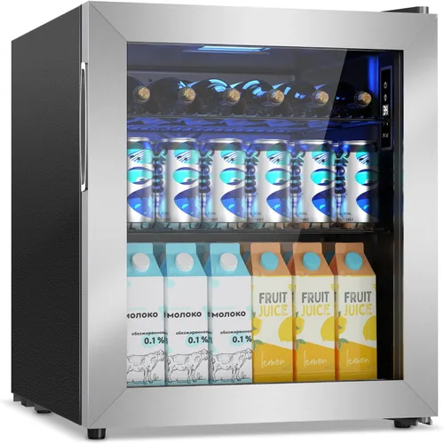 Vista 19 de Velivi Mini refrigerador con puerta de cristal, nevera pequeña, escritorio, enfriador de bebidas con cerradura para bebidas de cerveza, 1.4 pies