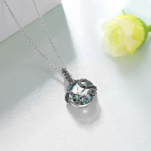 Vista 3 de TYSO Collar de pulpo para mujer, plata de ley 925 con colgante de pulpo, collar con colgante de pulpo, joyería de animales marinos, regalos