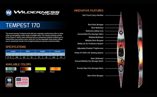 Vista 5 de Wilderness Systems Tempest 170 Sit Inside Touring Kayak Azul brisa