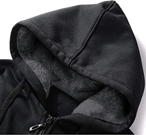 Vista 4 de ZITY - Sudadera de invierno con capucha y cremallera para hombre, chaqueta abrigada de vellón, con forro de Sherpa
