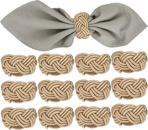 Vista 16 de Juego de 12 servilleteros bohemios elegantes, de rayón tejido a mano, color beige, resistente al desgaste, decoración de mesa para bodas, Navidad