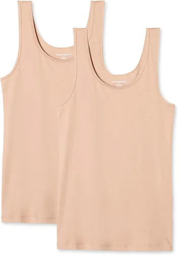 Vista 28 de Amazon Essentials Camisetas sin mangas ajustadas y acanaladas con cuello redondo para mujer, paquete de 2 Gris claro jaspeado/rosa claro