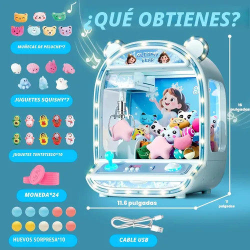 Vista 2 de Skirfy Juguete grande de máquina de garras con garra de aleación, luz LED y sonido ajustable, dispensador de dulces de 16 pulgadas, mini máquina