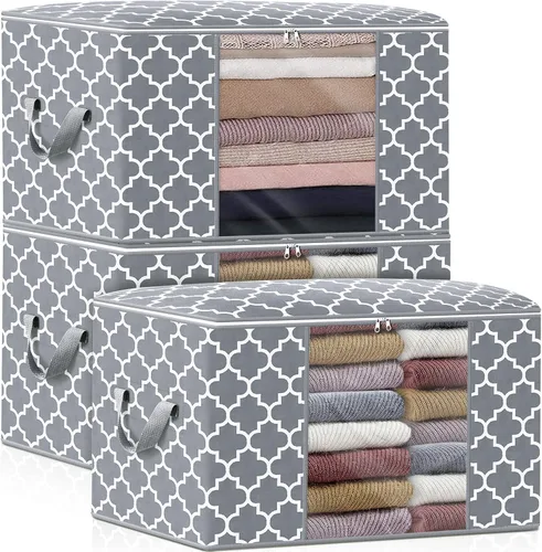 Vista 9 de ISELIFE Bolsas de Almacenamiento 100L Paquete de 2 Bolsas Grandes para Mantas y Ropa, Contenedores de Organización y Almacenamiento para Ropa