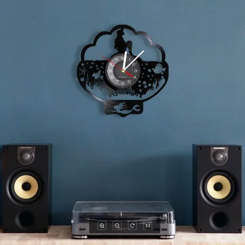 Vista 4 de Generic Reloj de pared con diseño de sirena, disco de vinilo vintage de 12 pulgadas, negro, analógico, movimiento de cuarzo, adecuado