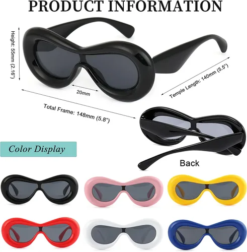 Vista 3 de FIRAZIO 6 lentes de sol inflados lindos para mujeres y hombres, ovalados, de gran tamaño, Y2K, lentes de sol de una pieza, marco grueso futurista