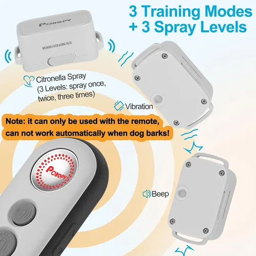 Vista 2 de Collar de entrenamiento para perros de citronela con control remoto. No puede funcionar automáticamente, 3 modos y 3 niveles de pulverización