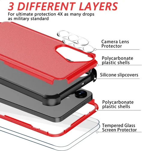 Vista 4 de Funda para Samsung Galaxy S25 Plus y S24 Plus - A prueba de golpes y caídas [con pantalla de vidrio templado y protectores de cámara] Protección Rojo