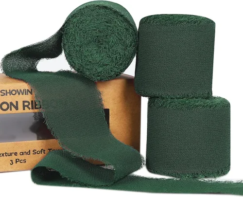 Vista 11 de 3 rollos de cinta de gasa con flecos hecha a mano, de chifón, color negro, de 1.5 pulgadas de ancho x 7 yardas de largo, cinta estilo seda