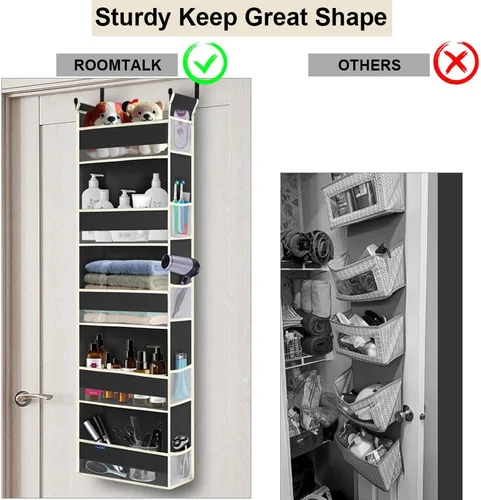 Vista 4 de Organizador para colgar sobre la puerta, 5 estantes y 10 bolsillos laterales, almacenamiento sobre la puerta para baño y dormitorio, organizadores