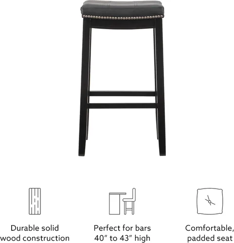 Vista 20 de Linon Claridge Taburete de bar, de 32 pulgadas., Madera, Negro