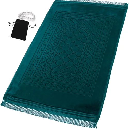Vista 9 de Alfombra de oración musulmana islámica, alfombra gruesa de oración para niños, hombres y mujeres, con cuentas de oración islámica, para viajes Eid