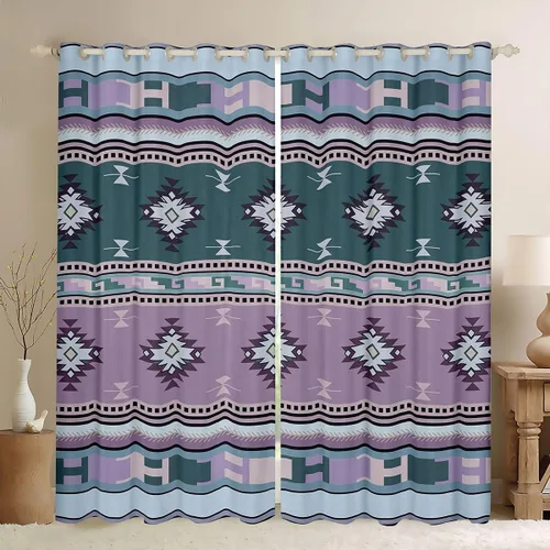 Vista 38 de Cortinas opacas de estilo bohemio occidental de 76 x 45 pulgadas, cortinas y cortinas de atrapasueños de vaca, cortinas del suroeste, cortinas