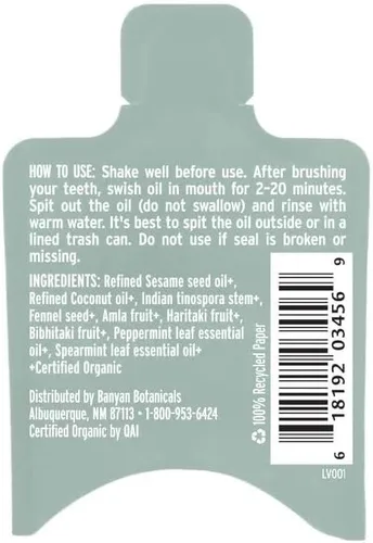 Vista 5 de Banyan Botanicals Paquetes de viaje orgánicos diarios de menta Swish – 12 unidades – Aceite ayurvédico para enjuague bucal para la salud bucal