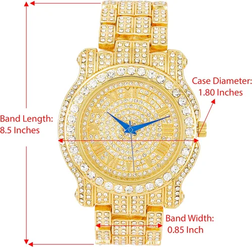 Vista 2 de Charles Raymond Bling-ed Out Ultimate Hip Hop Royalty Reloj para hombre con número romano de fácil lectura o indicadores de tiempo de diamantes