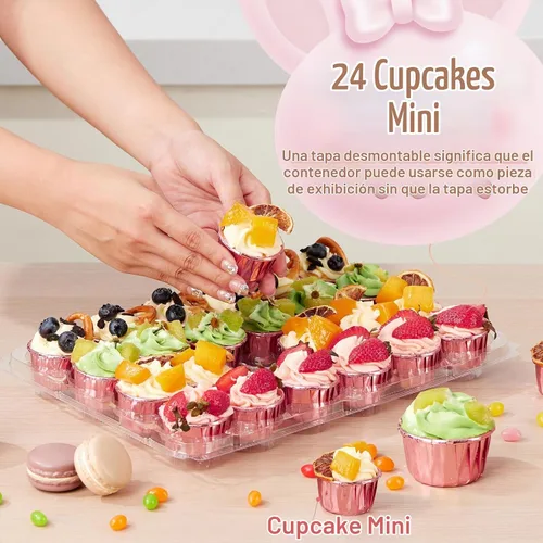 Vista 2 de Hlukana (Paquete de 24 x 15 juegos) Mini recipientes para cupcakes con 375 forros para cupcakes, soporte de plástico para cupcakes, mini cajas