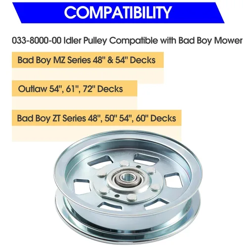 Vista 4 de Polea tensora para cortacésped 033-2000-00, 033-7201-00, 033-7201-25, 033-8000-00 Compatible con Bad Boy MZ ZT Outlaw Series 48" 50" 54" 60" 61