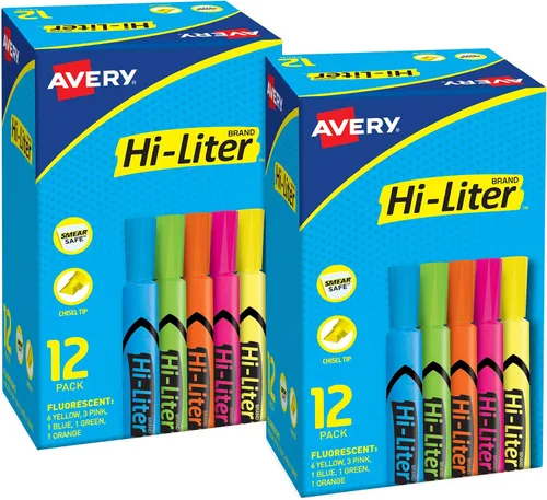 Vista 9 de Avery Hi-Liter, estilo de escritorio, punta de cincel, 24 resaltadores rosa y amarillo, paquete de 2, 48 en total (31448)