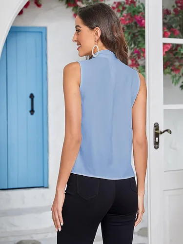 Vista 2 de Floerns Blusa lisa de gasa sin mangas con lazo y lazo para mujer