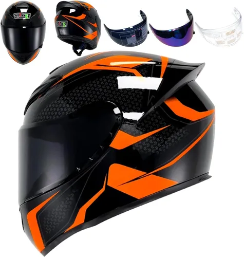 Vista 18 de HTLNUZD - Casco de motocicleta de cara completa, compatible con Pinlock, viseras transparentes y tintadas, modelo aprobado por DOT, casco de moto