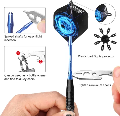 Vista 5 de CyeeLife Juego de dardos con punta de acero de 0.78 oz con ejes de aluminio (4 colores)+16 protectores y vuelos+sacapuntas+herramienta, 12 paquetes